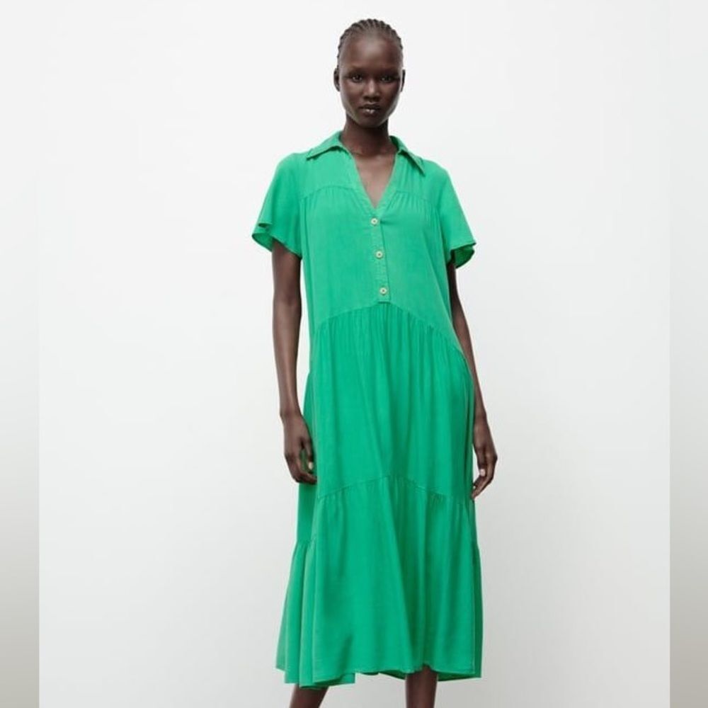 NEW ZARA Green Button Maxi Dress